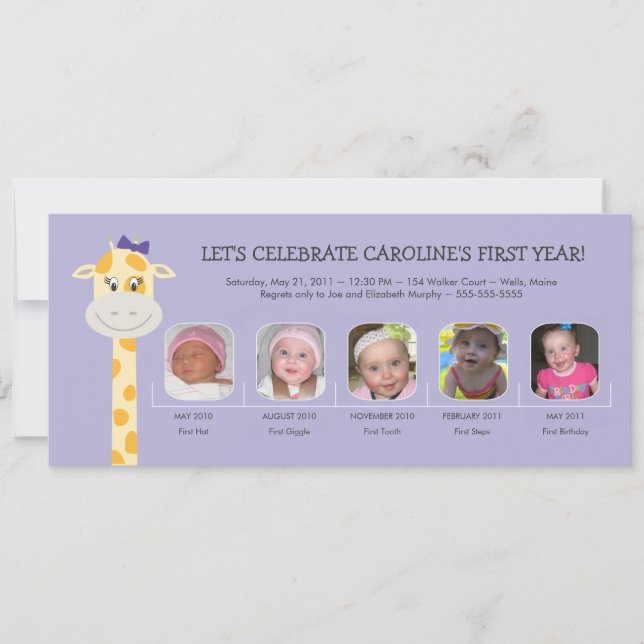 Invitation Première année d'anniversaire de la petite fille (Devant)