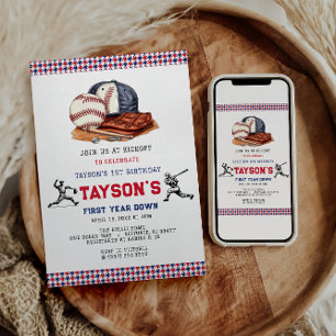 Invitation Première année de baseball bas 1ère fête d'anniver