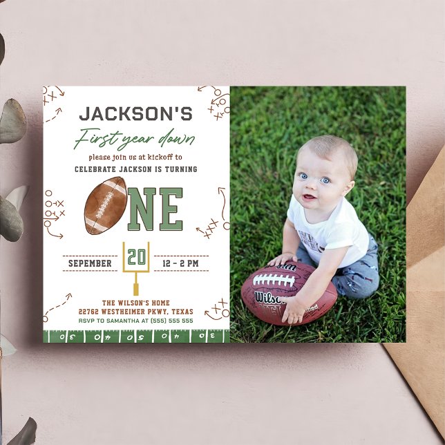 Invitation Première année de football bas photo d'anniversair (Créateur téléchargé)