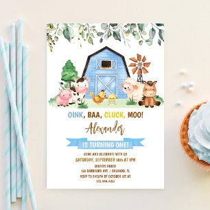 Invitation Première année de l'enfant de la ferme Animaux de 