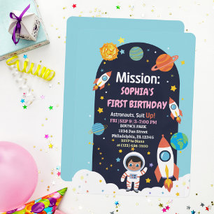 Invitation Première année d'un garçon Thème Espace Astronaute