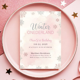 Invitation Première année Fête Rose Aquarelle Hiver Merveille