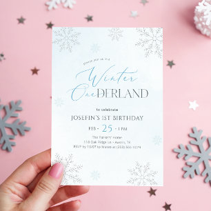 Invitation Première année Hiver Aquarelle Bleue Onederland