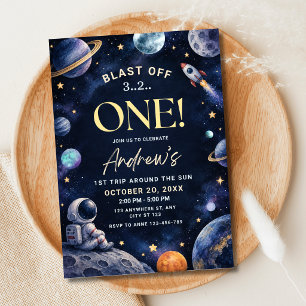 Invitation Première Anniversaire Astronaute Galaxie Planète E