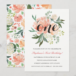 Invitation Première Anniversaire Peach Rose Floral One Invita