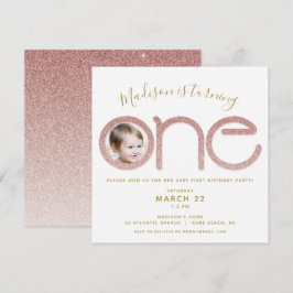 Invitation Première Anniversaire Rose Parties scintillant d'o