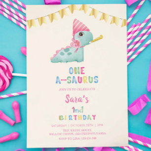 Invitation Première Aquarelle Anniversaire Dinosaur Or