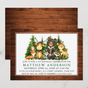 Invitation Première aquarelle d'anniversaire Bois Animaux Boi