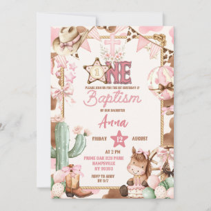 Invitation Première baptême de Cowgirl Rose et fête de Rodéo