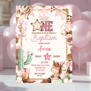 Invitation Première baptême de Cowgirl Rose et fête de Rodéo
