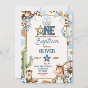 Invitation Première baptême et fête de rodéo Blue Cowboy