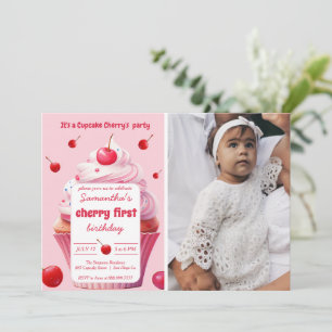 Invitation Première Cherche rose et Cupcake Anniversaire Phot