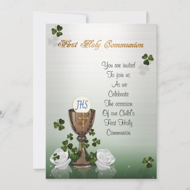 Invitation Première communion avec les shamrocks irlandais (Devant)
