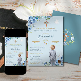 Invitation Première Communion Baptême Blonde Boy Dusky Blue