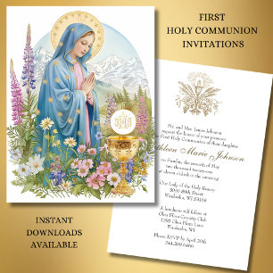 Invitation Première Communion Béni Marie Chalice Hôte