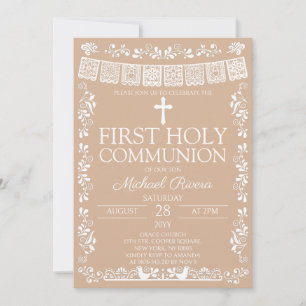Invitation Première communion Biege Papel Picado