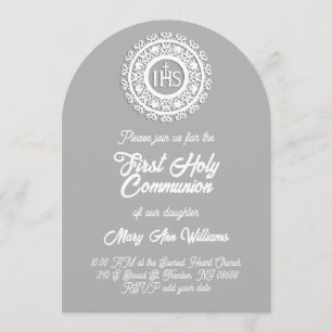 Invitation Première communion blanche grise