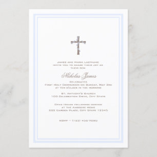 Invitation Première communion bleu doux et Brown