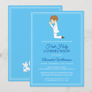 Invitation Première communion Brunette Boy Blue