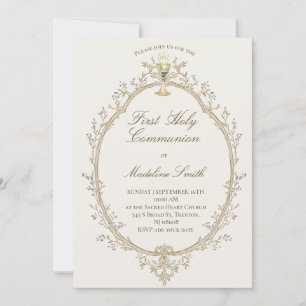 Invitation première communion cadre beige