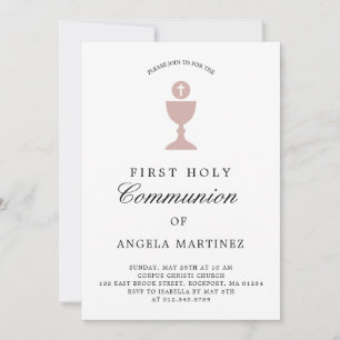 Invitation Première communion catholique Dusty rose blanc