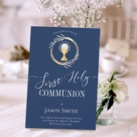 Première communion classique bleu et faux or
