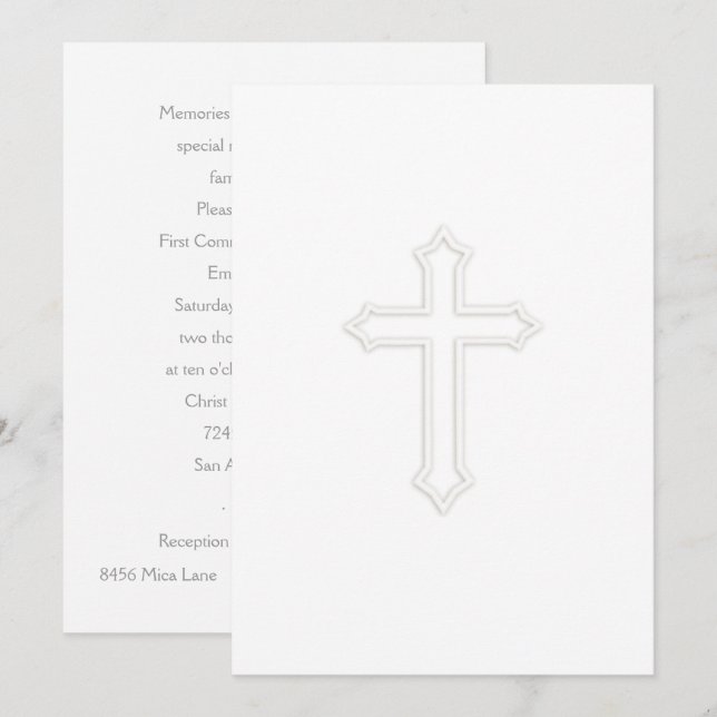 Invitation Première communion Croix "Embossée" (Devant / Derrière)