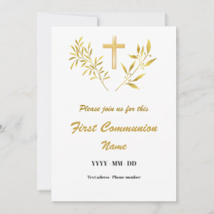 Invitation Première Communion - Croix fleuilles ou