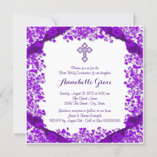Invitation Première communion Croix Violette