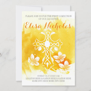 Invitation Première communion d'aquarelle jaune
