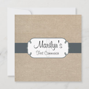 Invitation Première communion de Burlap bleu rustique gris et