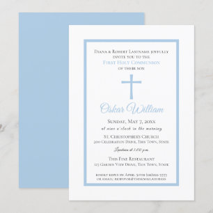 Invitation Première communion de cadre bleu doux