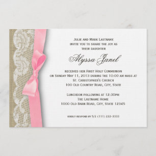 Invitation Première communion de dentelle blanche et de burla