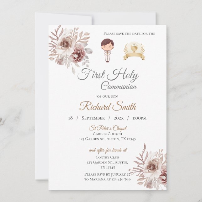 Invitation Première communion de garçon (Devant)