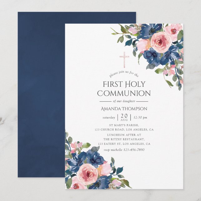 Invitation Première communion de la marine et de la flore (Devant / Derrière)