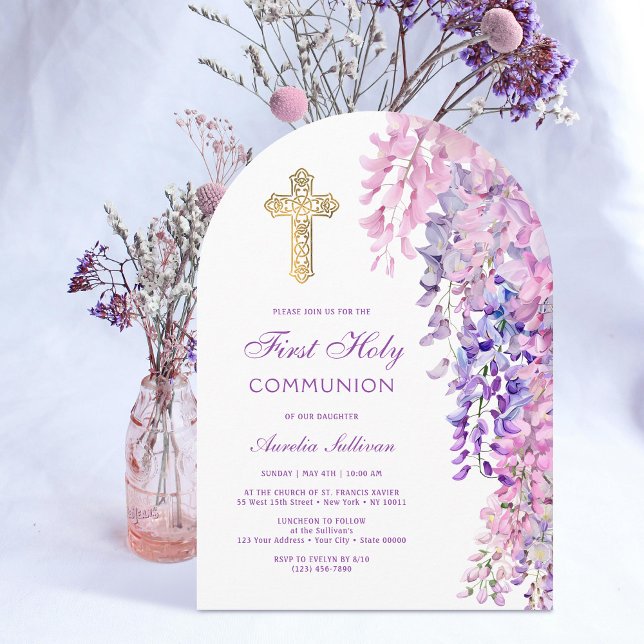 Invitation Première communion de l'arc de la Wisteria Aquarel (Créateur téléchargé)