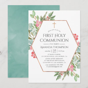 Invitation Première communion de Noël à la végétation géométr