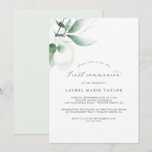 Invitation Première communion de verdure élégante