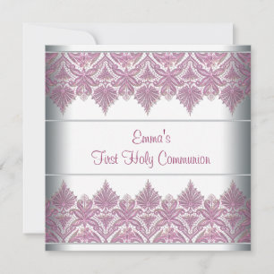 Invitation Première communion des filles en dentelle rose