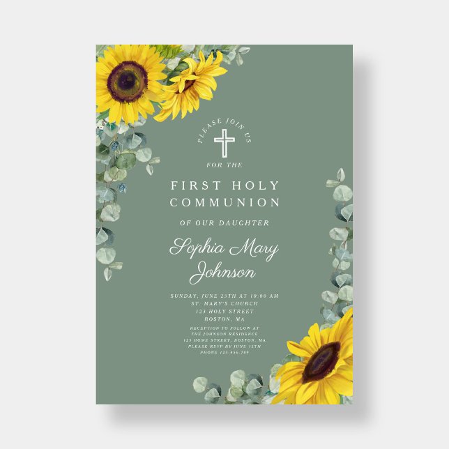 Invitation Première communion d'Eucalyptus Floral (Elegant Floral Eucalyptus First Communion Invitation)