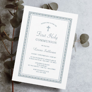 Invitation Première communion du cadre bleu grec