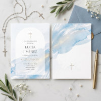 Première communion élégante à l'aquarelle bleue so