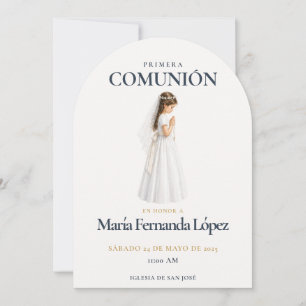 Invitation Première Communion Élégante Fille Priant