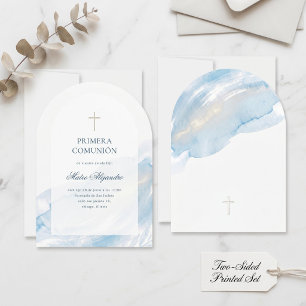 Invitation Première Communion Espagnole Minimaliste Aquarelle