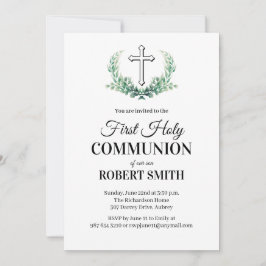 Invitation Première communion feuille verte