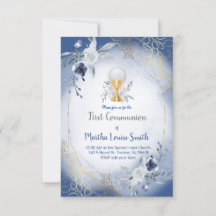 première communion fleurs d'aquarelle bleue