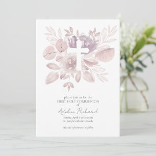 Invitation Première communion florale aquarelle 