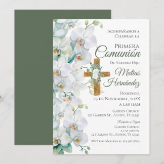 Invitation Première communion florale blanc et verdure