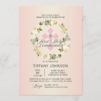 Première Communion Florale Croix Rose FILLE + POEM