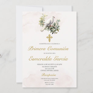 Invitation Première communion florale de colombe blanche Invi